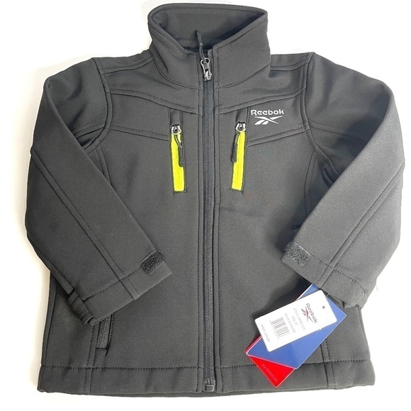 NEW Reebok Toddler Black Chest Zip Windbreaker Jacket US 2T - Picture 1 of 8
